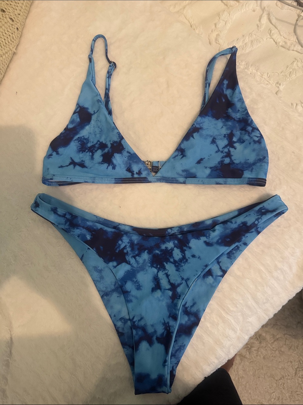 SHEIN Blue Tie-Dye Triangle Bikini Set